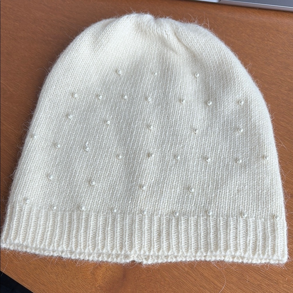 Cream Beanie with Pearl Accents